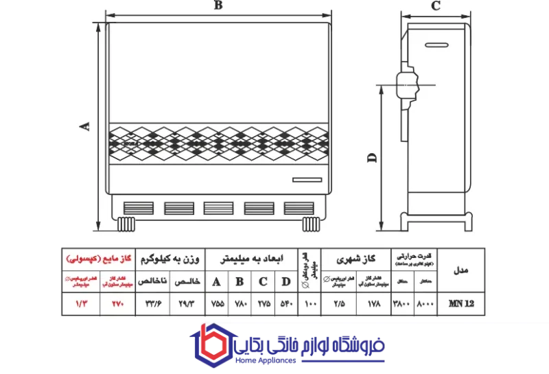 بخاری گازی نیک کالا مدل مرجان