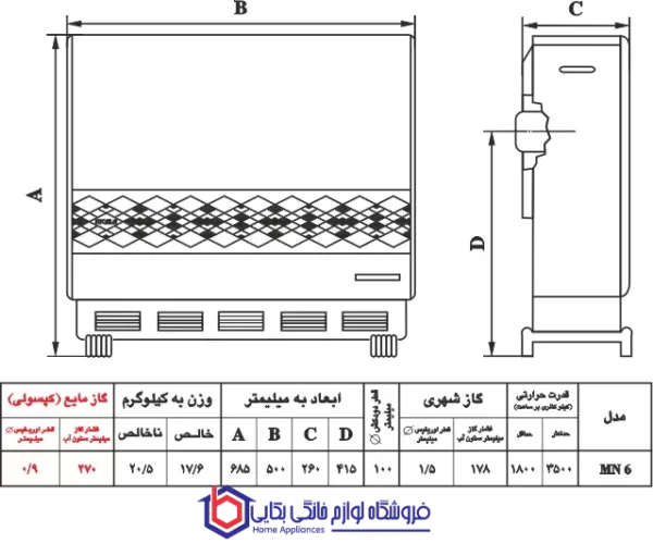 خرید بخاری گازی نیک کالا مدل سحر MN6