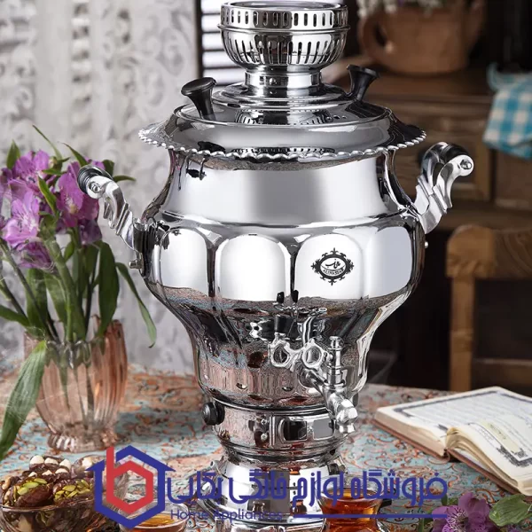 سماور گازسوز عالی نسب مدل سیمینه نفیس طلائی 5.5 لیتری