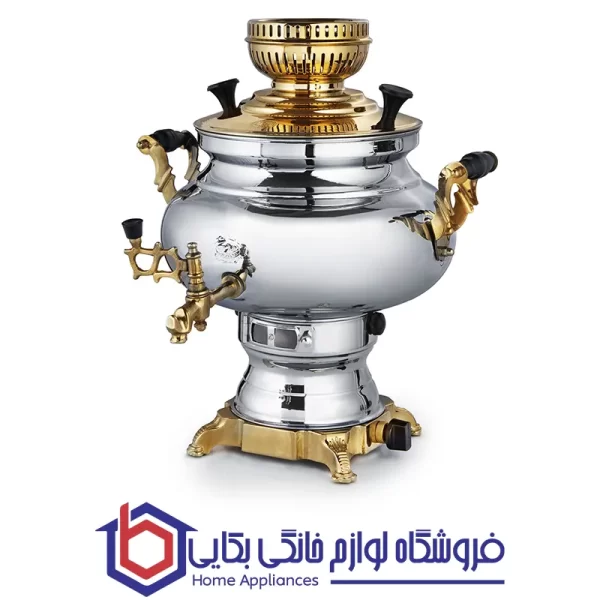 سماور گازسوز عالی نسب مدل سیمینه نفیس طلائی 5.5 لیتری